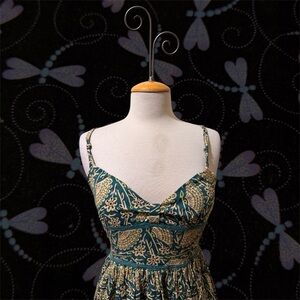 Free People Teal and Beige Floral Sundress